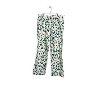 Old Navy Womens Christmas Tree Print Pajama Pants L 100% Cotton Green & White